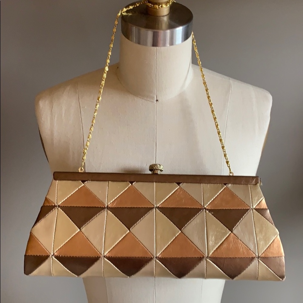 Vintage retro patchwork purse handbag bronze gold